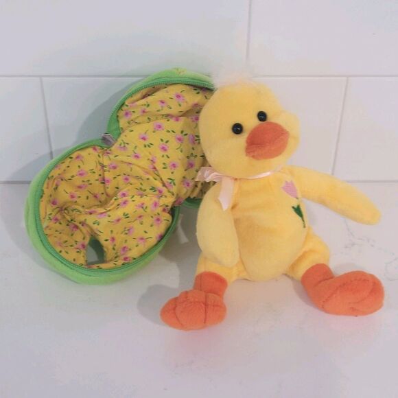 Easter Plush Surprise Egg Chick 8" Duckling Zipper Green Yellow Plushland 2006 - Picture 2 of 10
